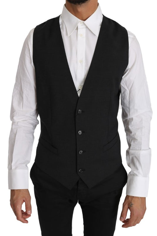 Dolce &amp; Gabbana Cardigan élégant en laine grise coupe slim