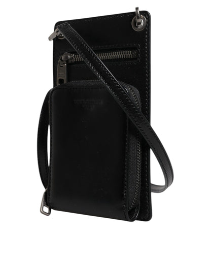 Portefeuille Dolce &amp; Gabbana en cuir noir avec logo et fermeture éclair