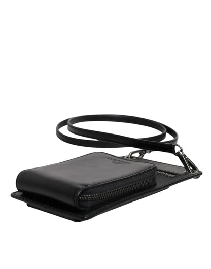 Portefeuille Dolce &amp; Gabbana en cuir noir avec logo et fermeture éclair