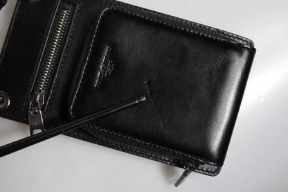 Portefeuille Dolce &amp; Gabbana en cuir noir avec logo et fermeture éclair