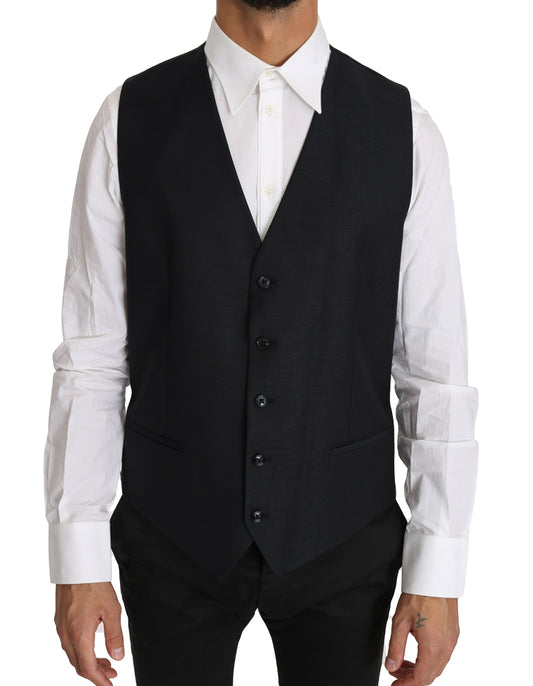 Dolce &amp; Gabbana Élégant cardigan gris slim en laine et soie