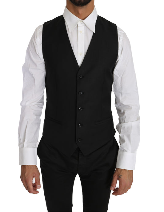 Cardigan habillé en laine et soie noir élégant Dolce &amp; Gabbana