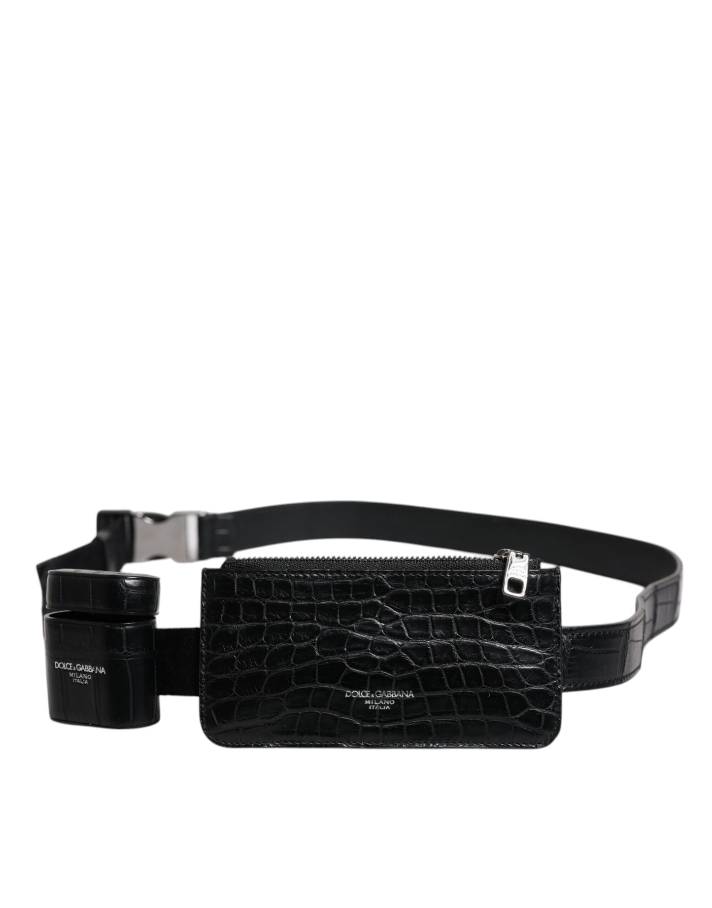 Dolce &amp; Gabbana Black Alligator Leather Airpods Case Coin Purse Wallet