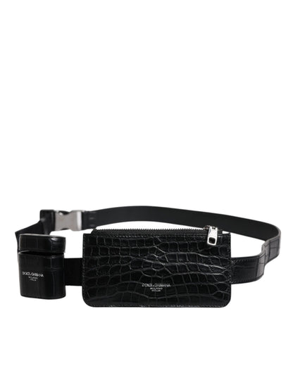 Dolce &amp; Gabbana Black Alligator Leather Airpods Case Coin Purse Wallet