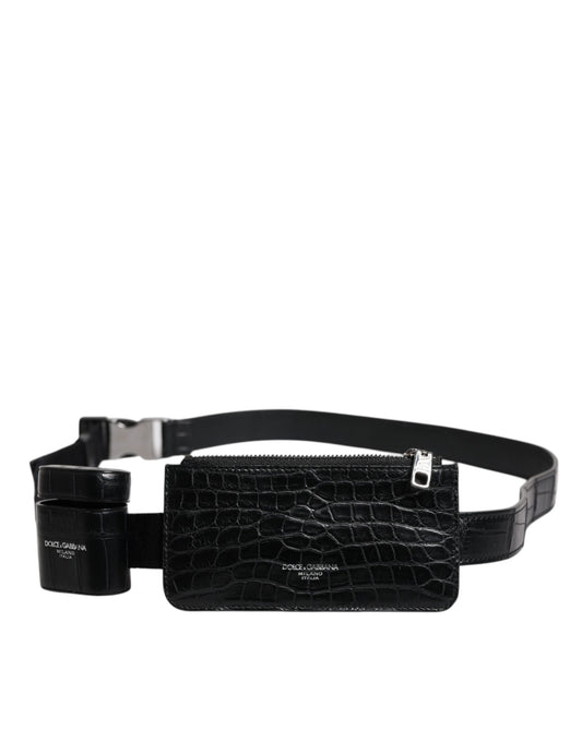 Étui porte-monnaie et portefeuille Dolce &amp; Gabbana en cuir d'alligator noir pour Airpods