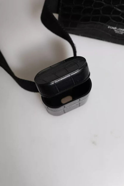 Dolce &amp; Gabbana Black Alligator Leather Airpods Case Coin Purse Wallet