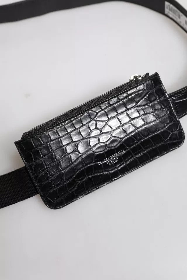 Dolce &amp; Gabbana Black Alligator Leather Airpods Case Coin Purse Wallet