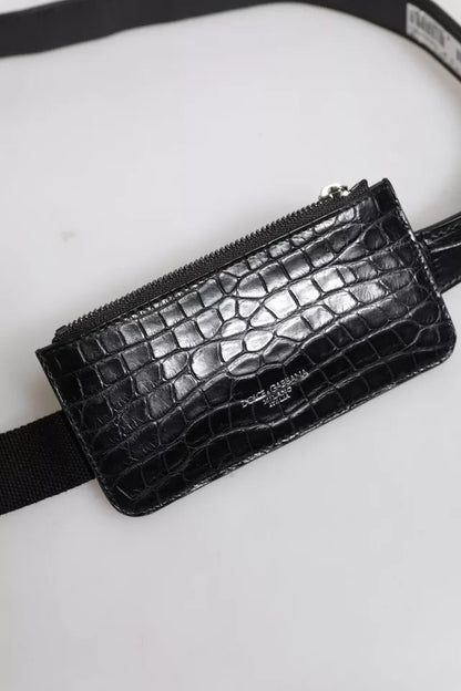 Dolce &amp; Gabbana Black Alligator Leather Airpods Case Coin Purse Wallet