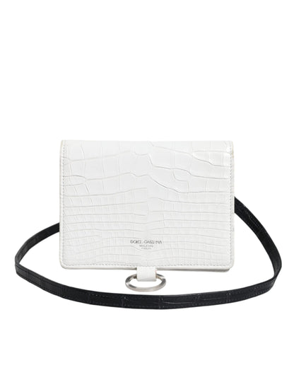 Dolce &amp; Gabbana White Blue Leather Bifold Crossbody Sling Wallet