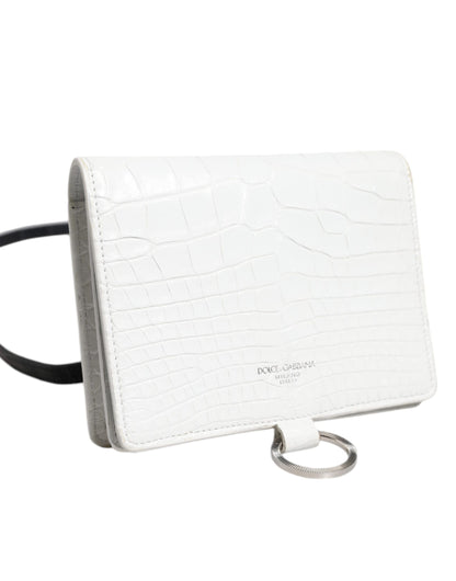 Dolce &amp; Gabbana White Blue Leather Bifold Crossbody Sling Wallet