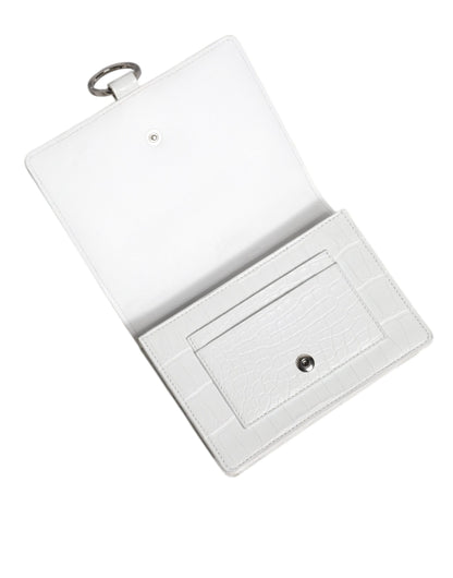 Dolce &amp; Gabbana White Blue Leather Bifold Crossbody Sling Wallet