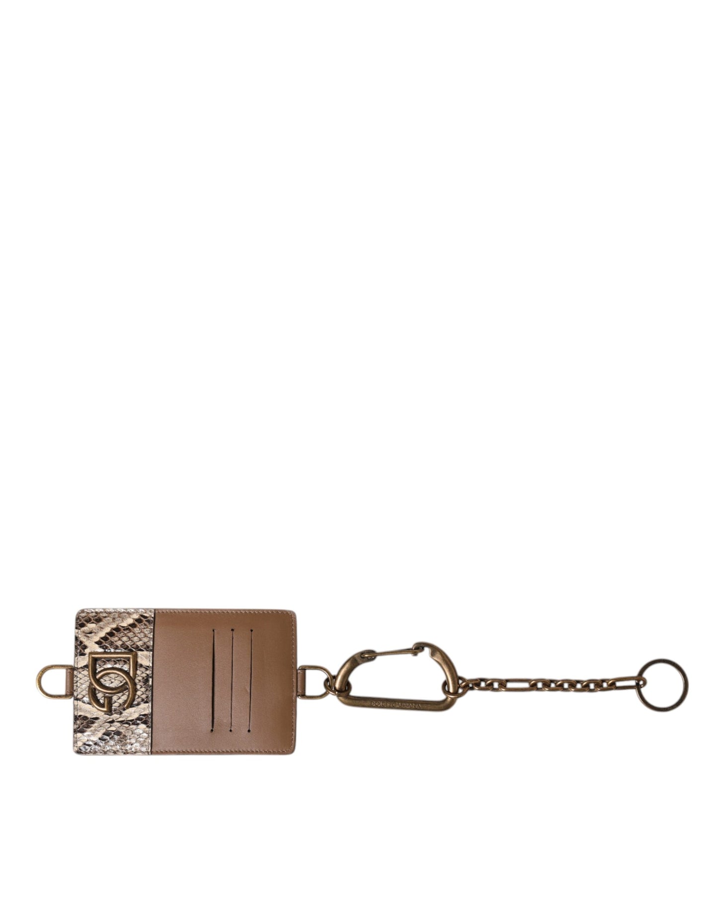 Dolce &amp; Gabbana Brown Exotic Leather Card Holder DG Logo Plaque Wallet