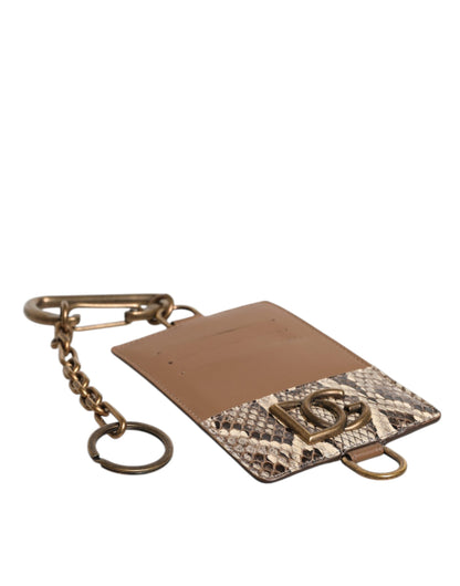 Dolce &amp; Gabbana Brown Exotic Leather Card Holder DG Logo Plaque Wallet