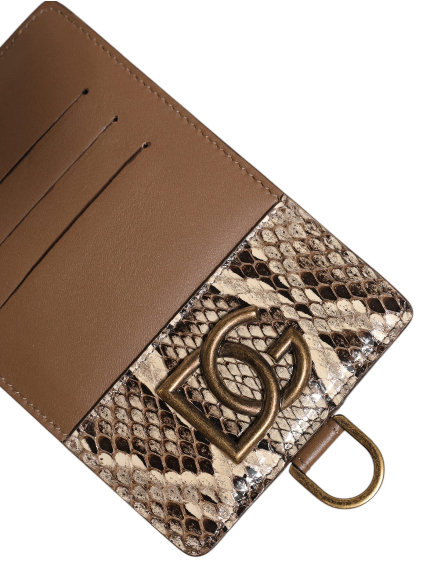 Dolce &amp; Gabbana Brown Exotic Leather Card Holder DG Logo Plaque Wallet