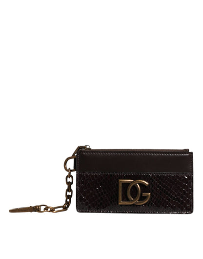 Dolce &amp; Gabbana Brown Exotic Leather DG Logo Card Holder Wallet
