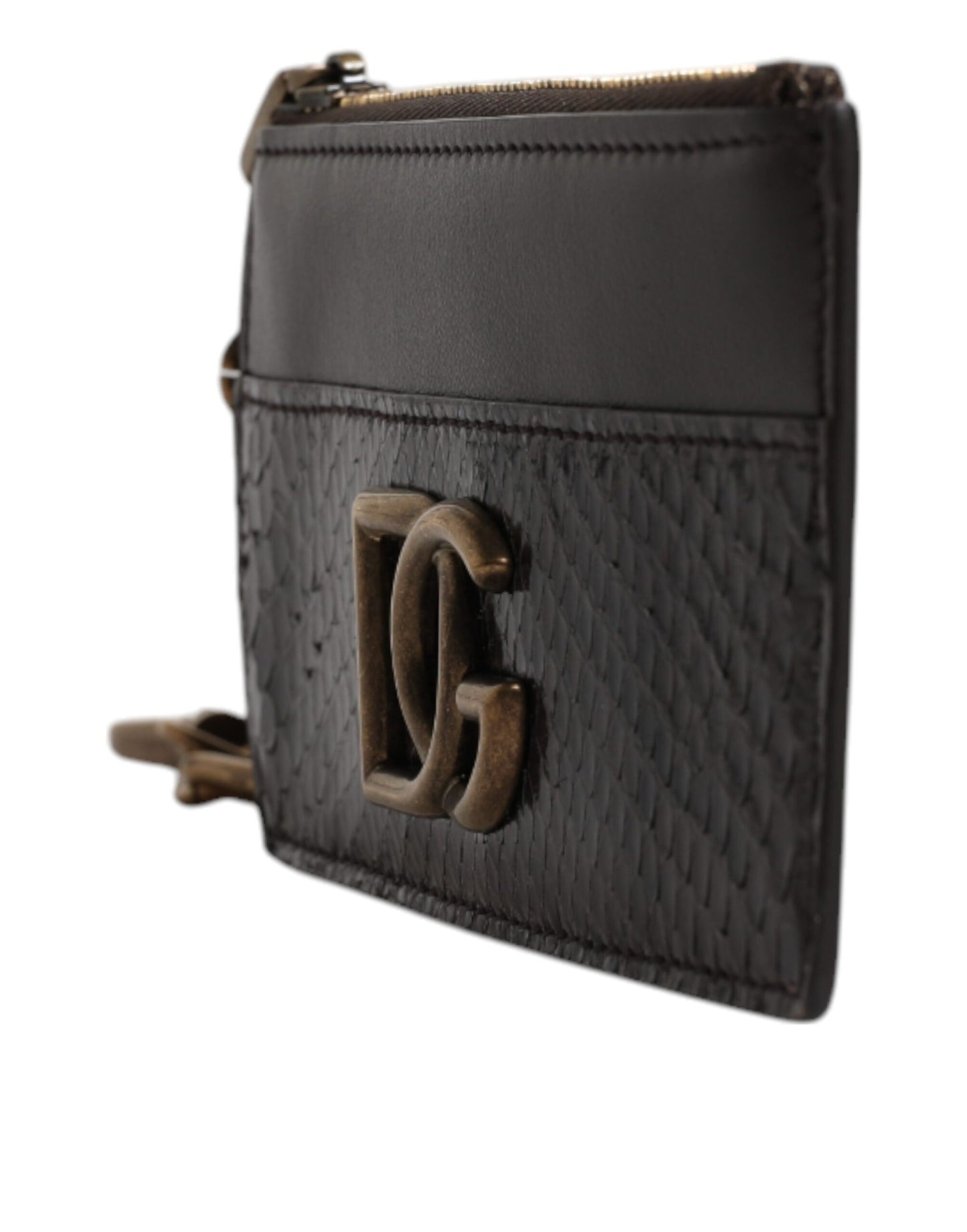 Dolce &amp; Gabbana Brown Exotic Leather DG Logo Card Holder Wallet