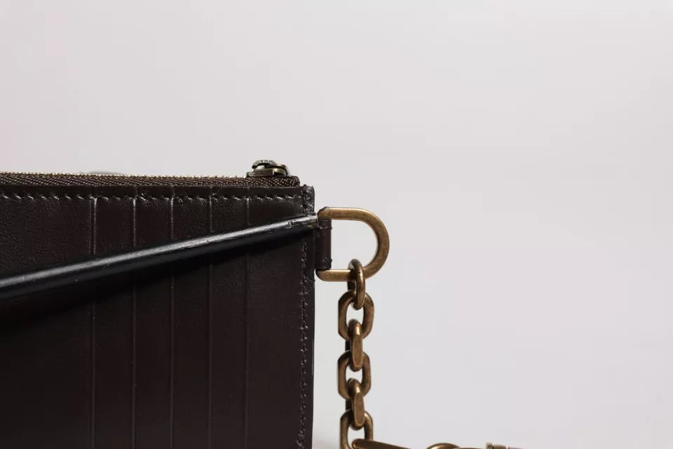 Dolce &amp; Gabbana Brown Exotic Leather DG Logo Card Holder Wallet