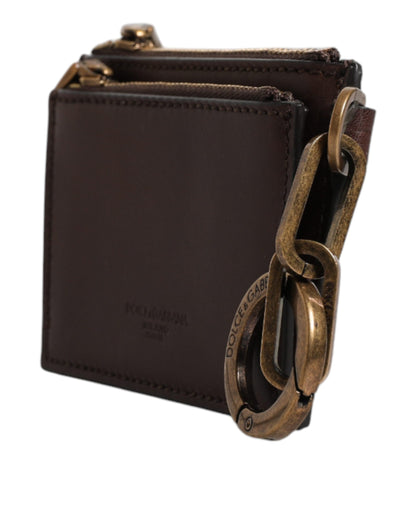 Porte-clés Dolce &amp; Gabbana en cuir marron avec logo et fermeture éclair