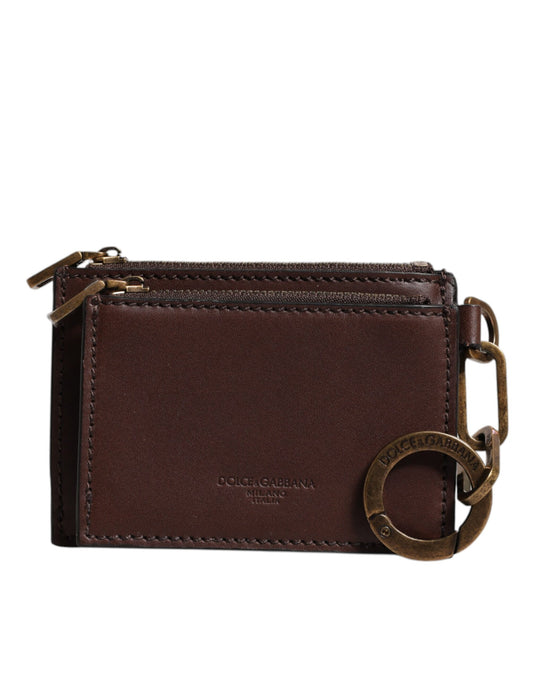 Porte-clés Dolce &amp; Gabbana en cuir marron avec logo et fermeture éclair