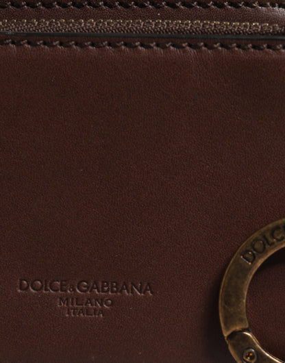 Porte-clés Dolce &amp; Gabbana en cuir marron avec logo et fermeture éclair