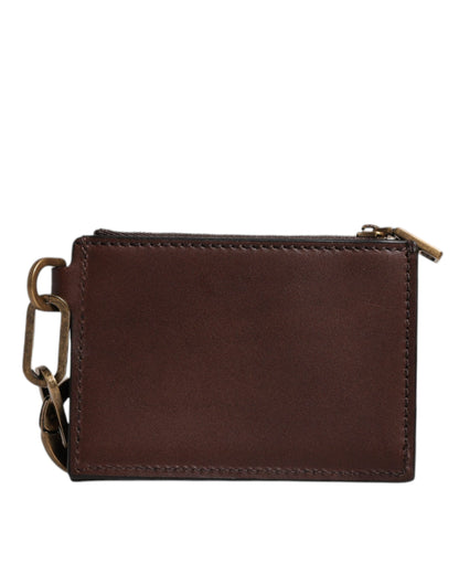Porte-clés Dolce &amp; Gabbana en cuir marron avec logo et fermeture éclair