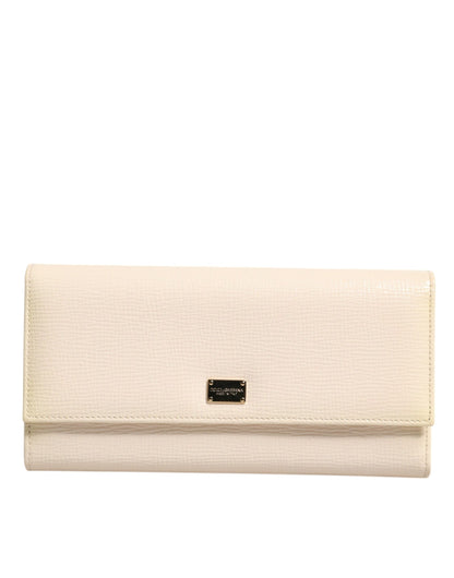 Dolce &amp; Gabbana Beige Leather Trifold Logo Plaque Card Holder Wallet