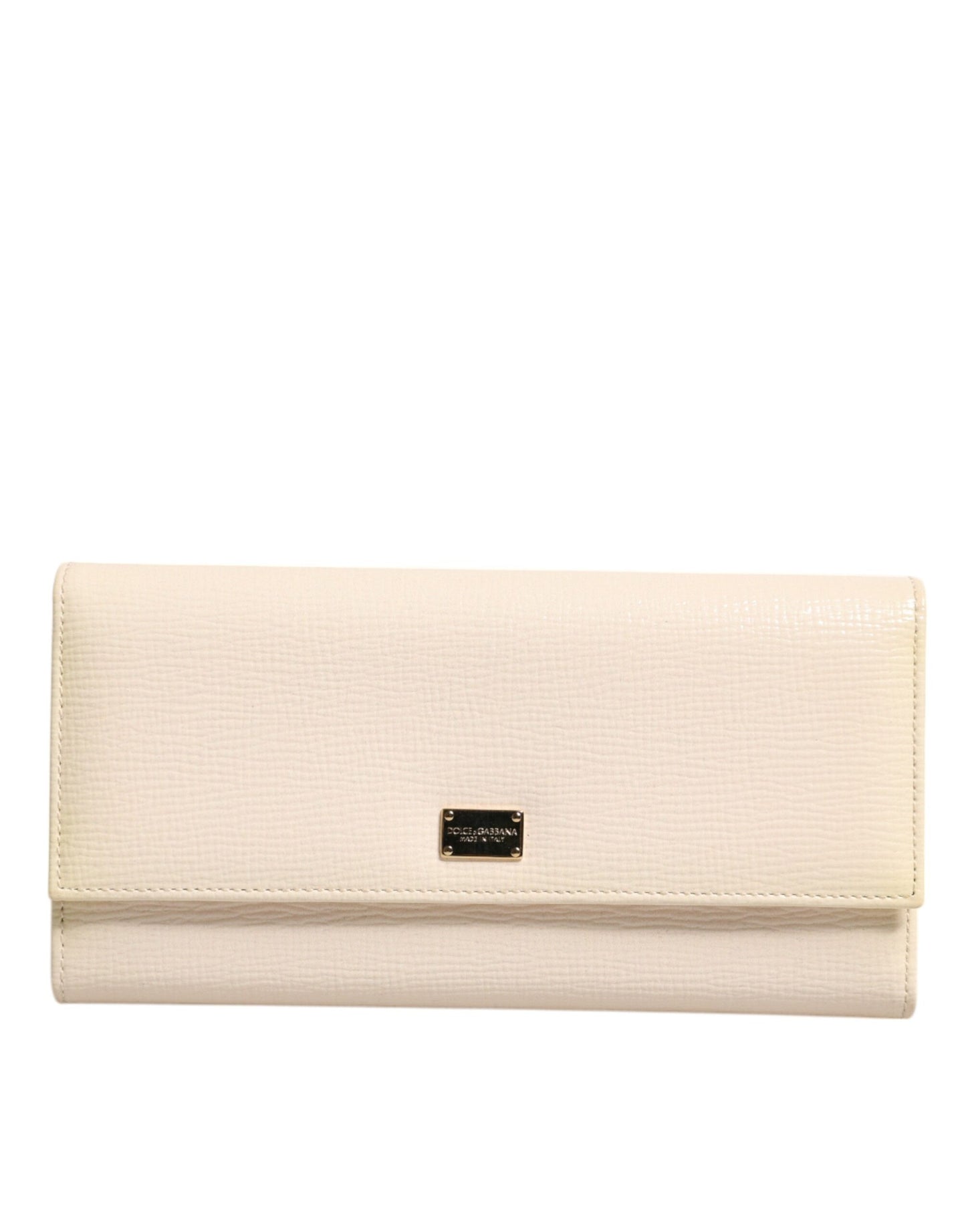 Dolce &amp; Gabbana Beige Leather Trifold Logo Plaque Card Holder Wallet