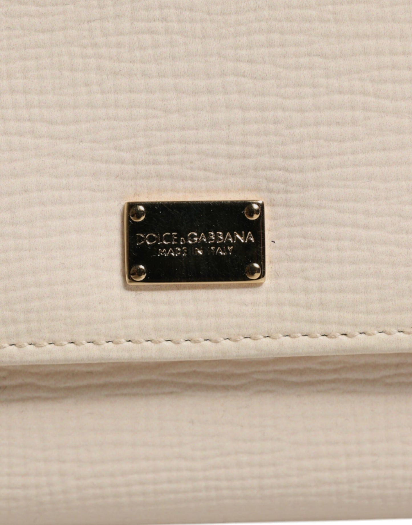 Dolce &amp; Gabbana Beige Leather Trifold Logo Plaque Card Holder Wallet