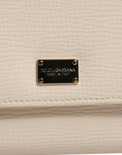 Dolce &amp; Gabbana Beige Leather Trifold Logo Plaque Card Holder Wallet