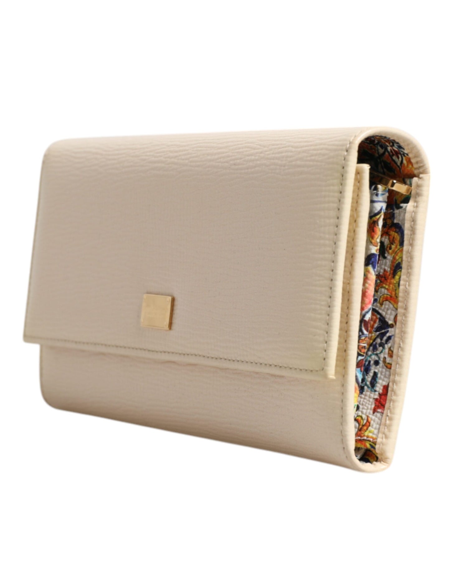 Dolce &amp; Gabbana Beige Leather Trifold Logo Plaque Card Holder Wallet