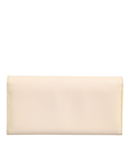 Dolce &amp; Gabbana Beige Leather Trifold Logo Plaque Card Holder Wallet