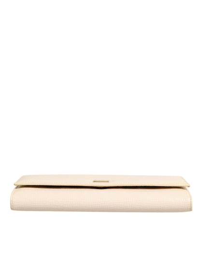 Dolce &amp; Gabbana Beige Leather Trifold Logo Plaque Card Holder Wallet