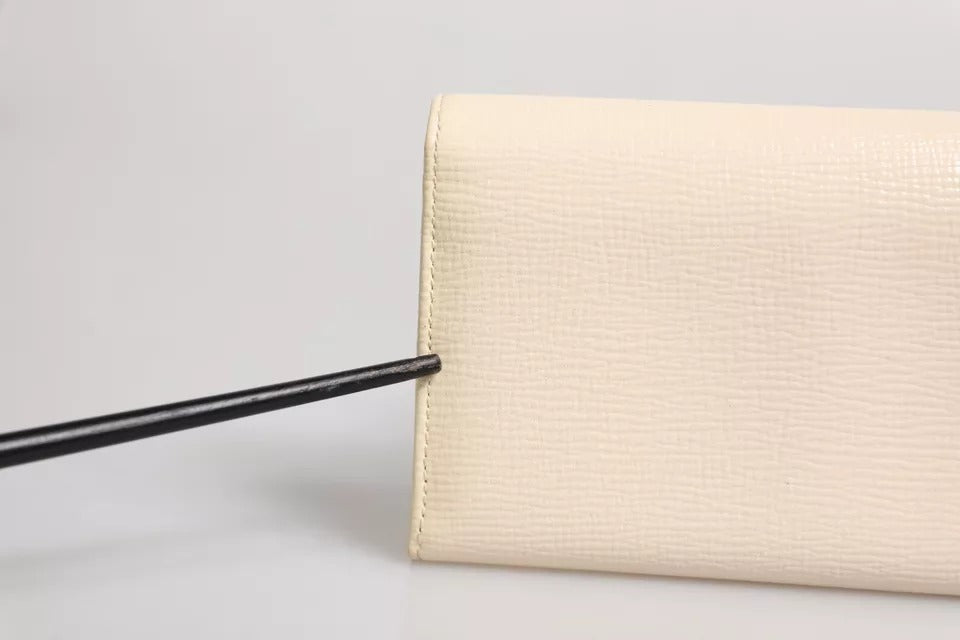Dolce &amp; Gabbana Beige Leather Trifold Logo Plaque Card Holder Wallet