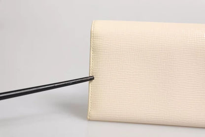 Dolce &amp; Gabbana Beige Leather Trifold Logo Plaque Card Holder Wallet