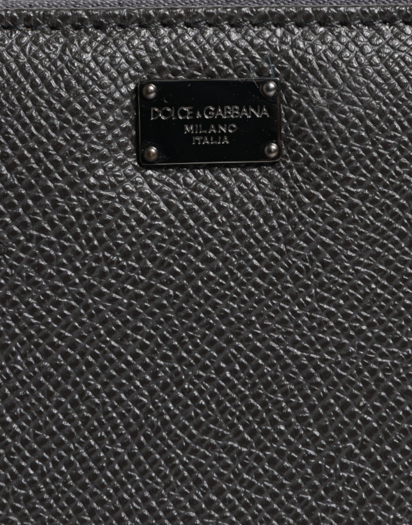 Dolce &amp; Gabbana Dark Gray Leather DG Logo Zip Around Continental Wallet