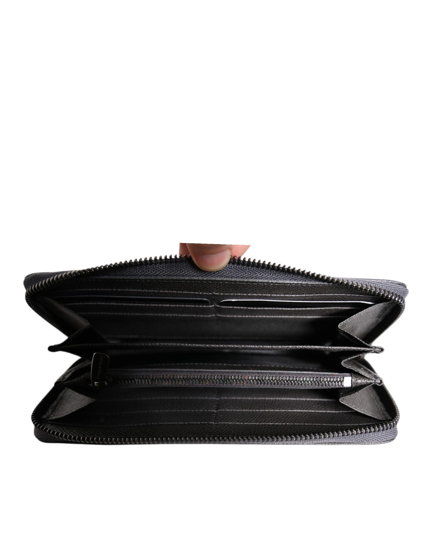 Dolce &amp; Gabbana Dark Gray Leather DG Logo Zip Around Continental Wallet