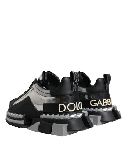 Dolce & Gabbana Black Silver SUPER KING Leather Sneaker Shoes by Dolce & Gabbana