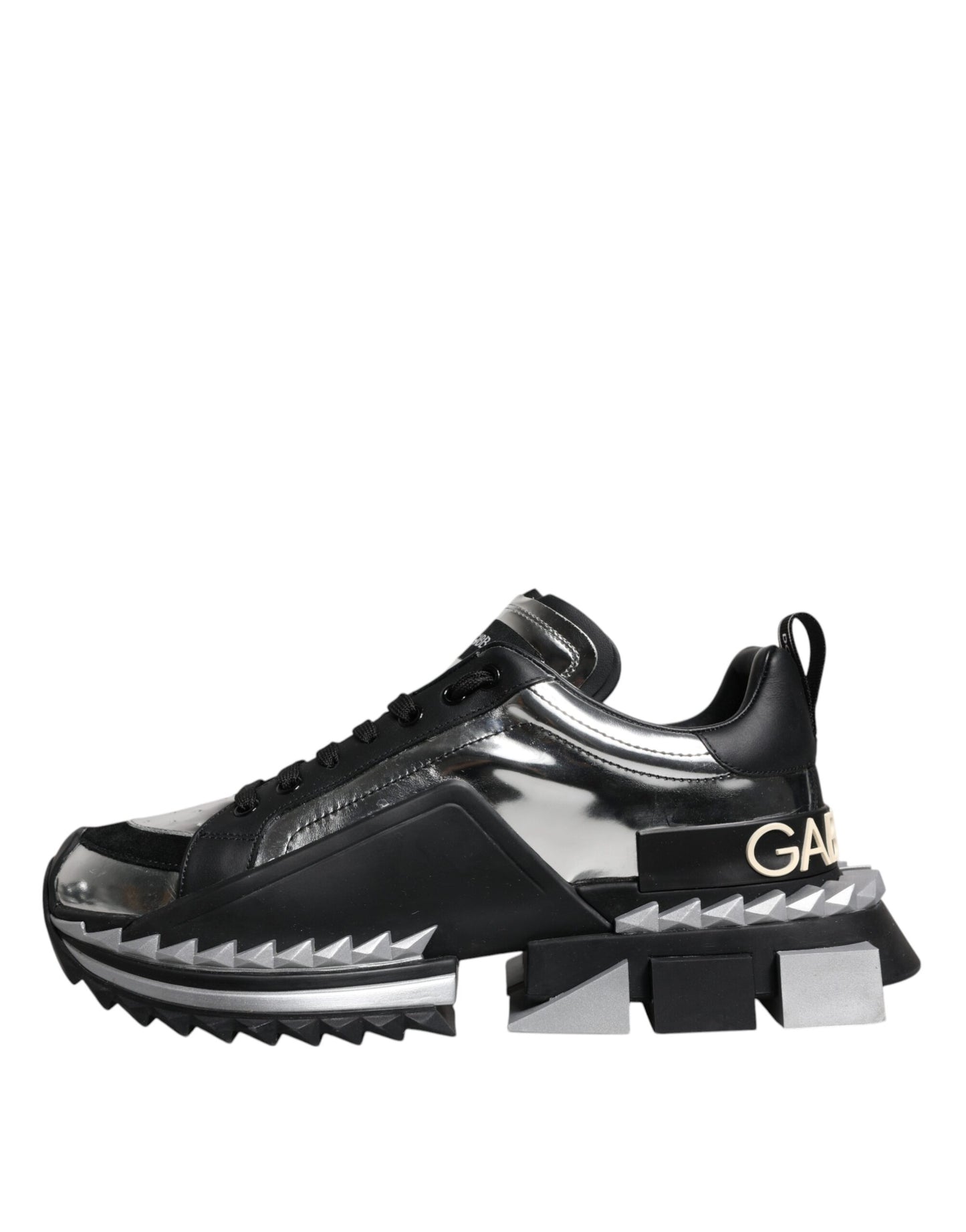 Dolce & Gabbana Black Silver SUPER KING Leather Sneaker Shoes by Dolce & Gabbana