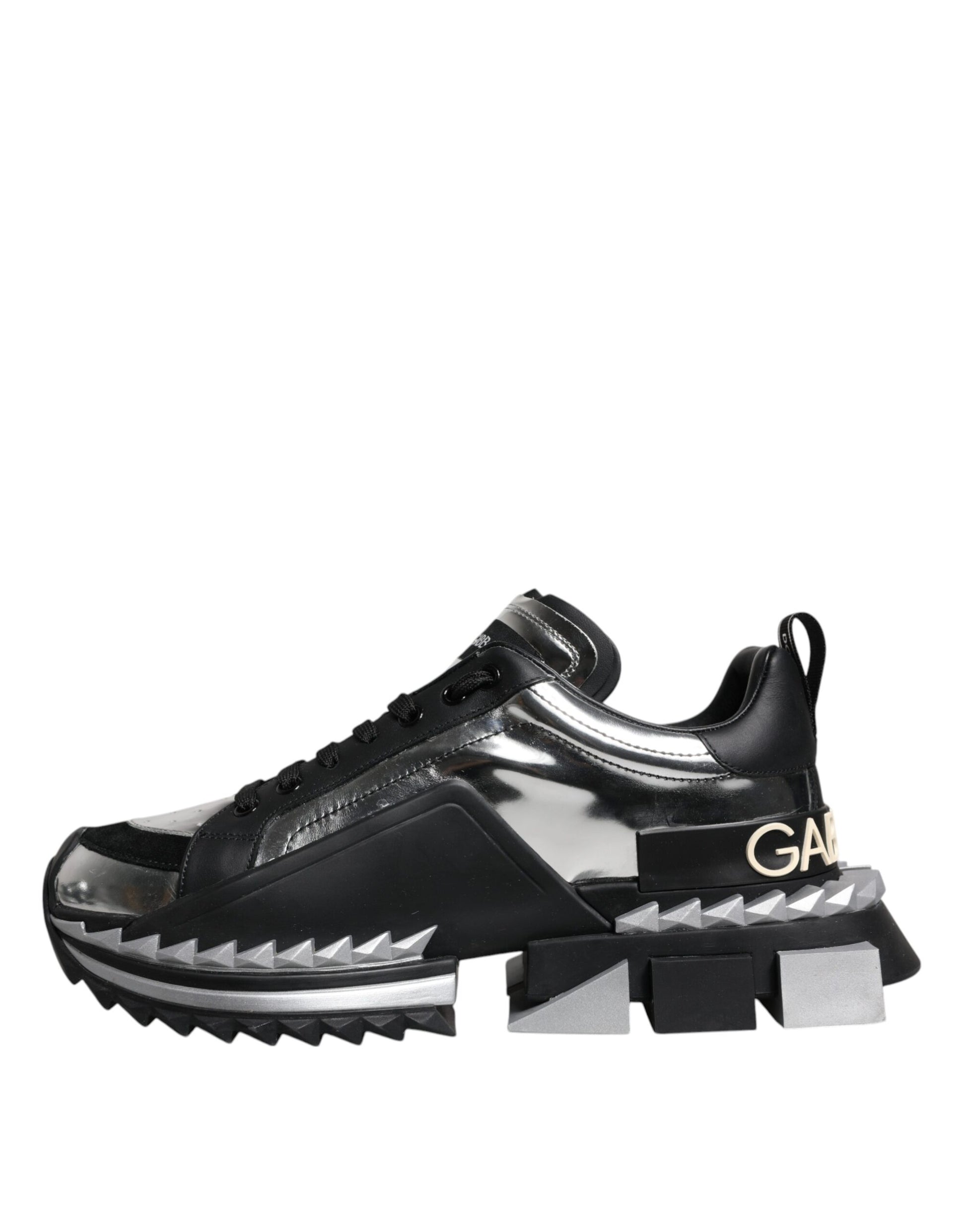 Dolce & Gabbana Black Silver SUPER KING Leather Sneaker Shoes by Dolce & Gabbana
