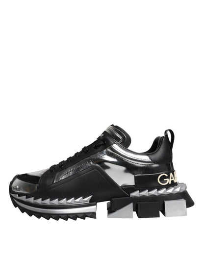 Dolce & Gabbana Black Silver SUPER KING Leather Sneaker Shoes by Dolce & Gabbana