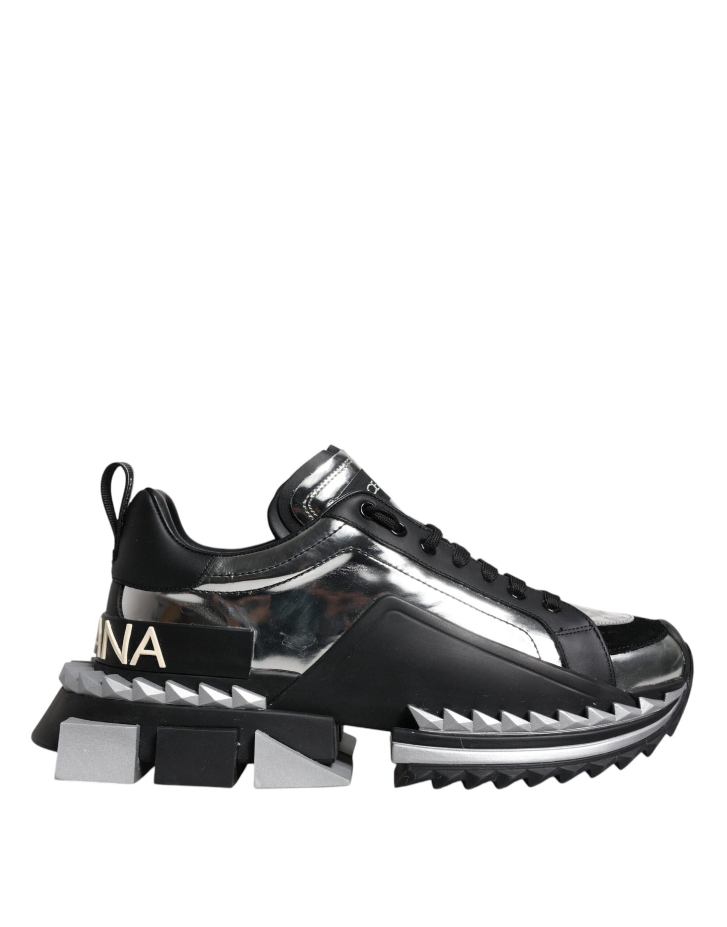 Dolce & Gabbana Black Silver SUPER KING Leather Sneaker Shoes by Dolce & Gabbana