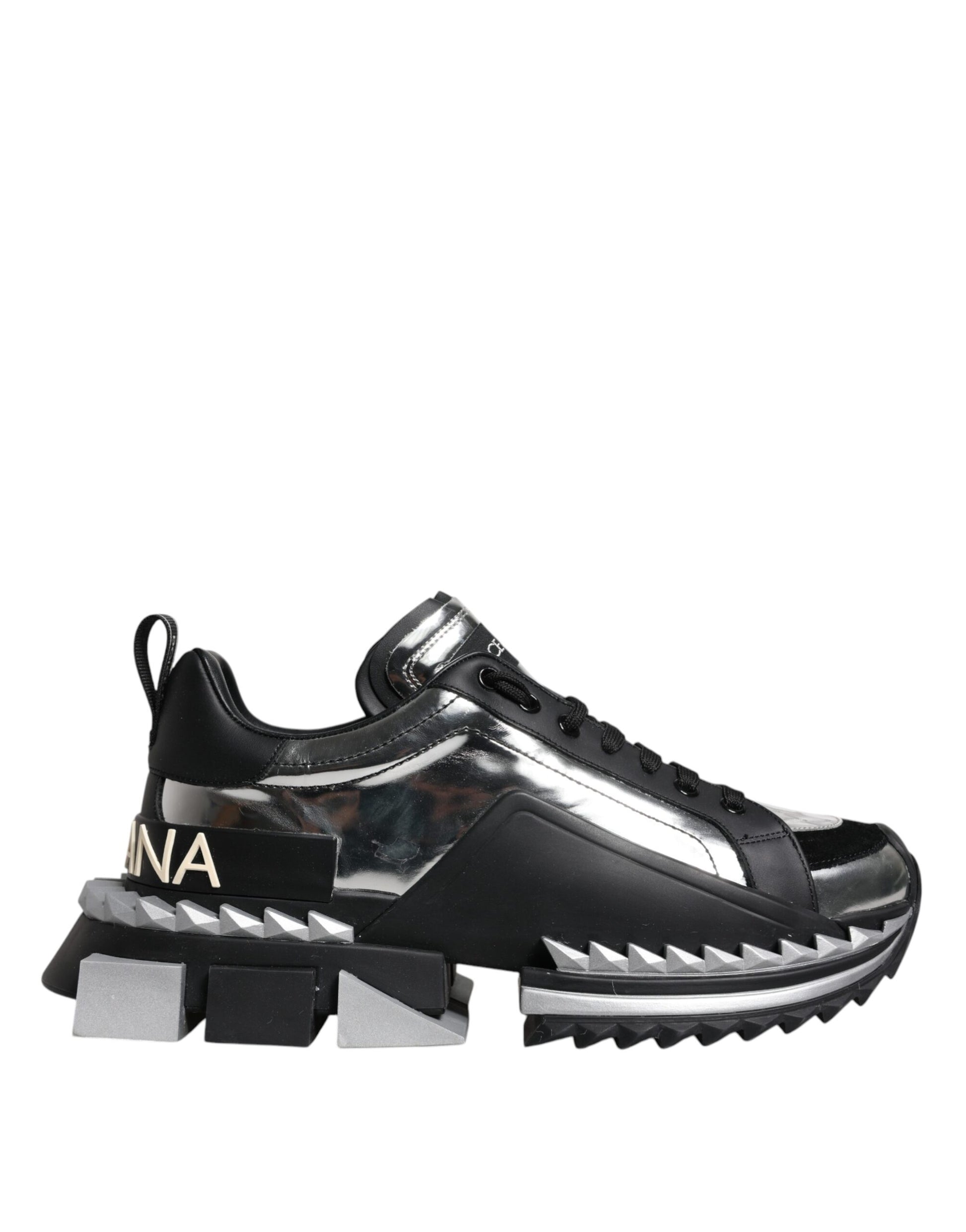 Dolce & Gabbana Black Silver SUPER KING Leather Sneaker Shoes by Dolce & Gabbana