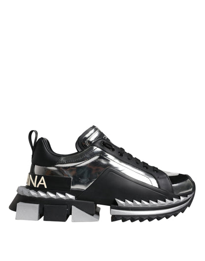 Dolce & Gabbana Black Silver SUPER KING Leather Sneaker Shoes by Dolce & Gabbana