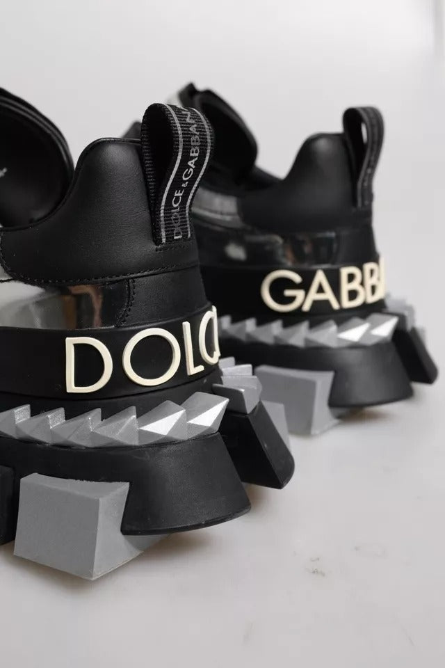 Dolce & Gabbana Black Silver SUPER KING Leather Sneaker Shoes by Dolce & Gabbana