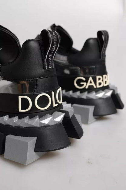 Dolce & Gabbana Black Silver SUPER KING Leather Sneaker Shoes by Dolce & Gabbana