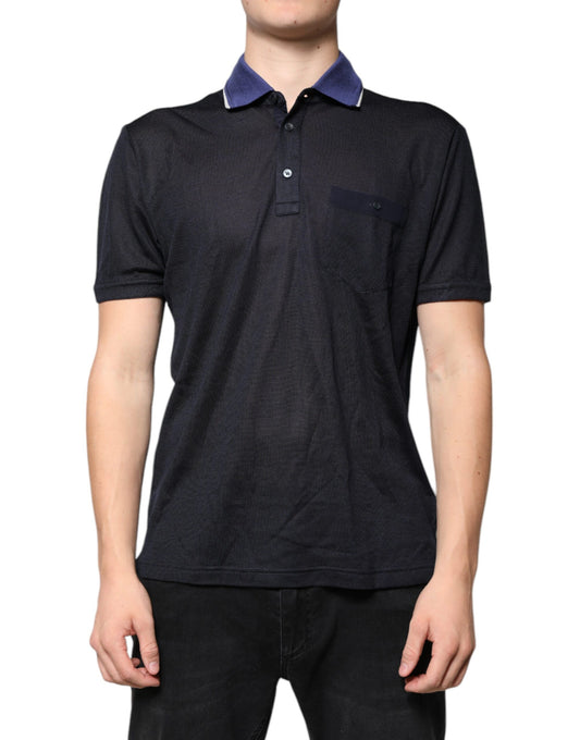 Polo à manches courtes en soie bleue Dolce &amp; Gabbana