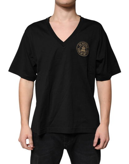 Dolce & Gabbana Black Cotton Logo Vneck Short Sleeve T-shirt by Dolce & Gabbana