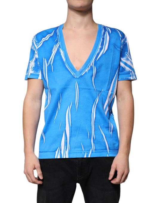 Dolce & Gabbana Blue Cotton V-neck Short Sleeves T-shirt by Dolce & Gabbana