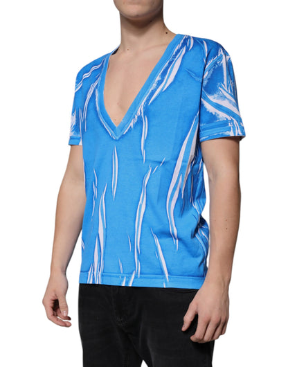 Dolce & Gabbana Blue Cotton V-neck Short Sleeves T-shirt by Dolce & Gabbana