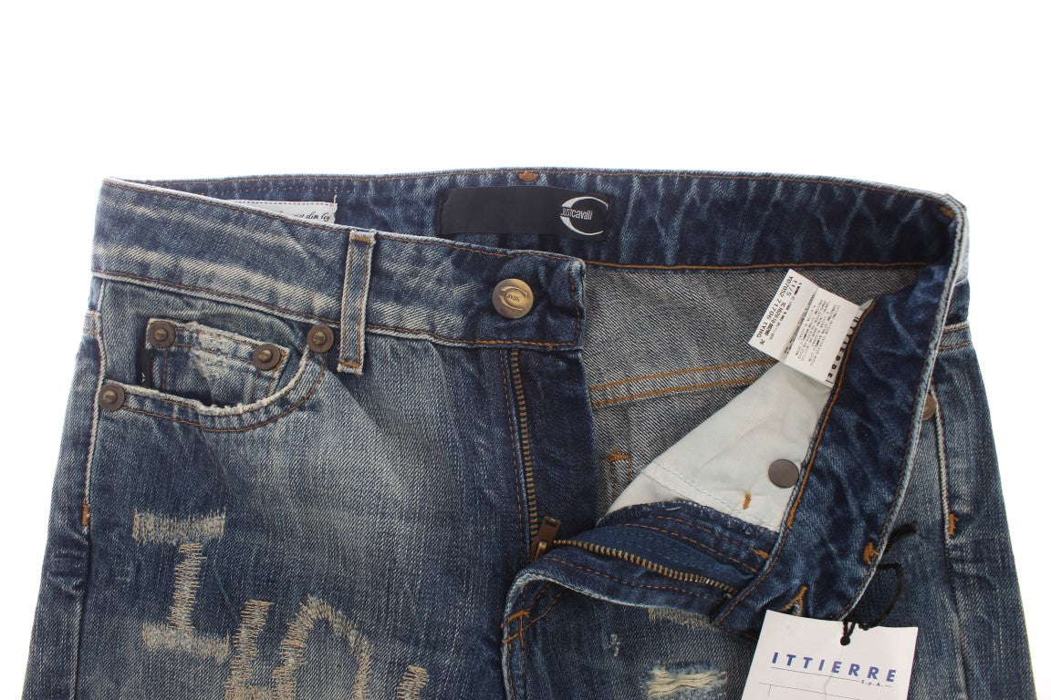 Jean Cavalli élégant en denim bleu coupe évasée